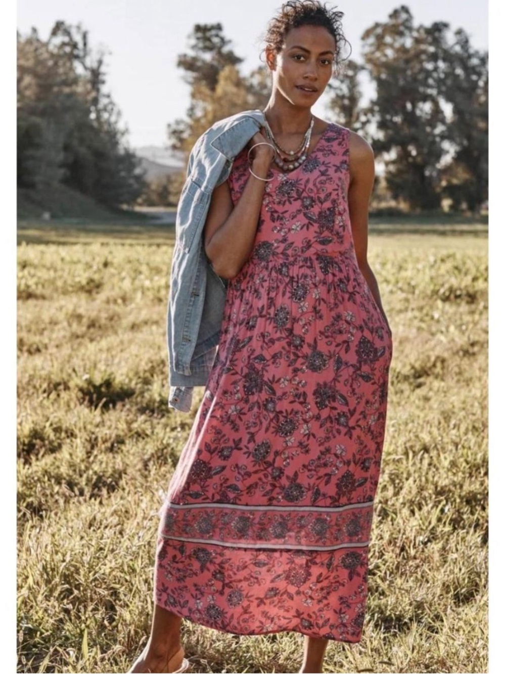 J. Jill Pink Floral Sleeveless Maxi Dress Fully Lined Cottagecore Boho - Size 3X